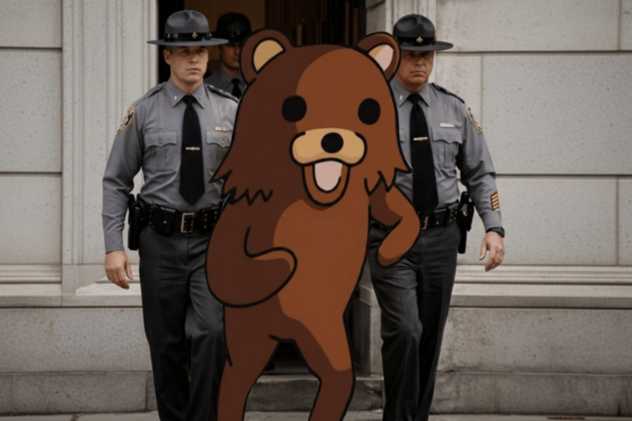 Pedo bear being escorted by police