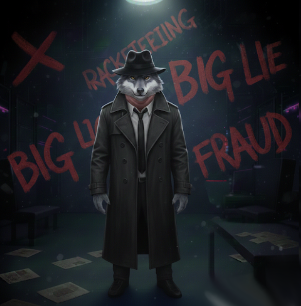 Anthropomorphic wolf in detective attire